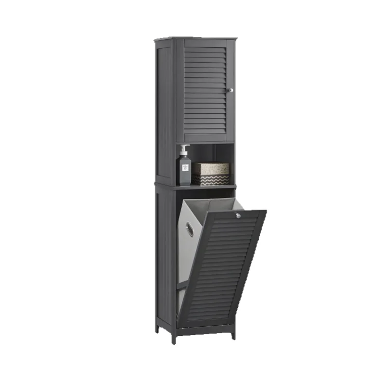 SoBuy BZR124 Hochschrank mit ausklappbarem Wäschesack Badezimmer Schrank schmal Wäscheschrank Badregal Badezimmermöbel