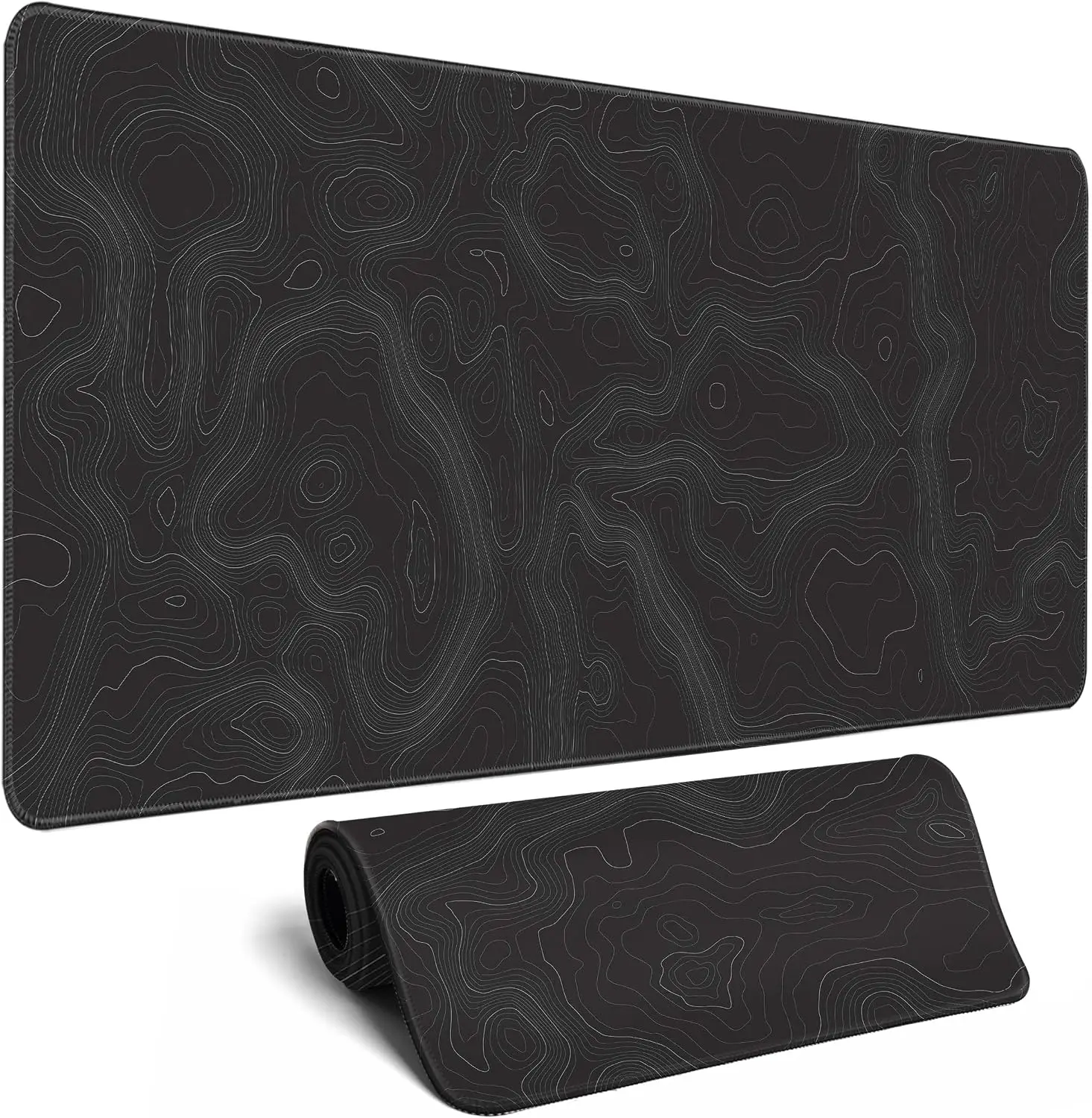 Minimal Topo Map Gaming Mouse Pad, Sleek Abstract Contour Line Tech‑Style Design, Stitched Non‑Slip Desk Mat for PC Keyboard