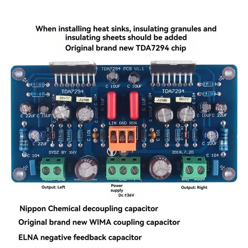 ELECT-High-Fidelity Low Noise, Low Distortion TDA7294 70W Dual-Channel Stereo Audio Amplifier Power Amplifier Board