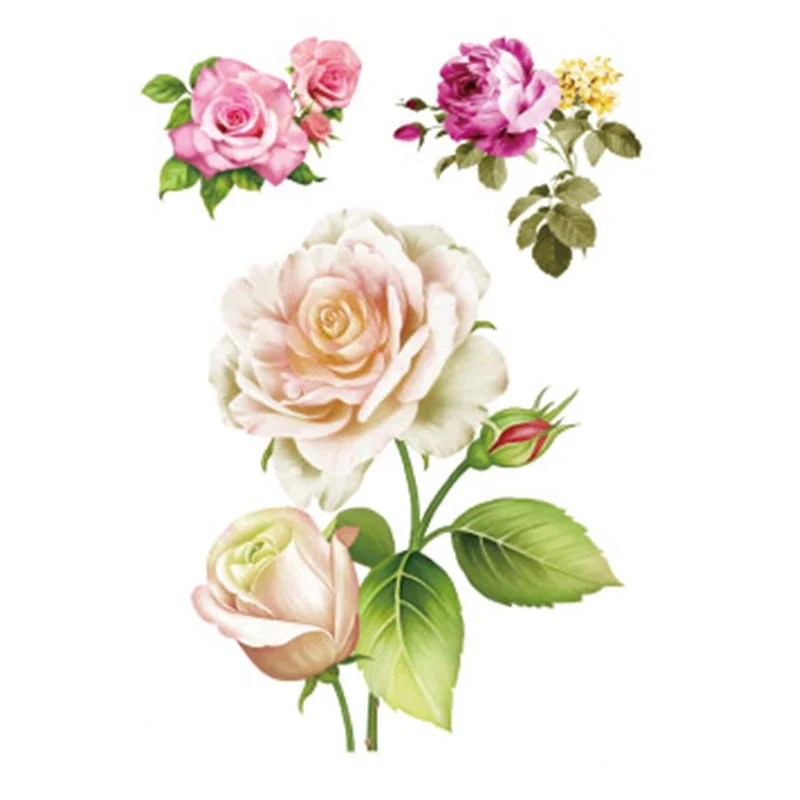 Pink Bloom Rose Water Transfer Fake Tattoo Stickers Women Body Chest Art Temporary Waist Bracelet Flash Tatoos Flower For Girl