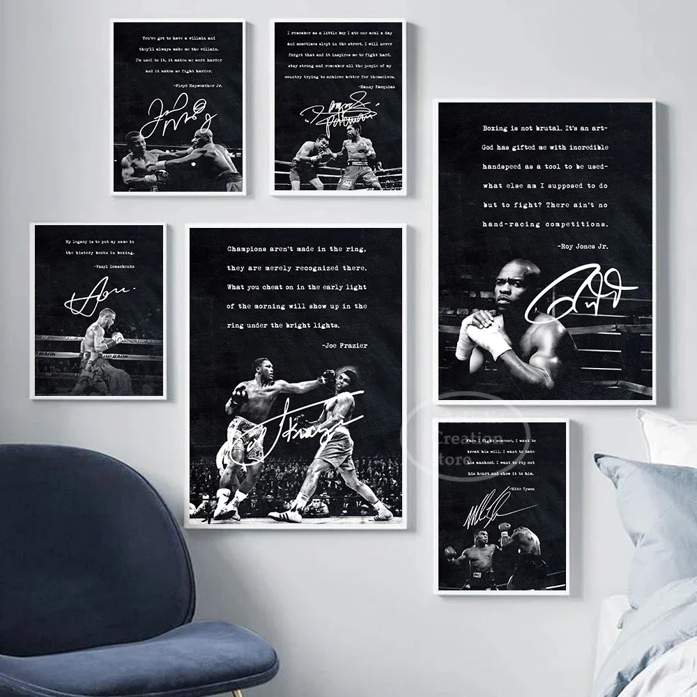 Черно-белые боксерские легенды Canelo Alvarez Tyson Boxer, вдохновляющий художественный холст с принтом, декор для гостиной, домашняя стена