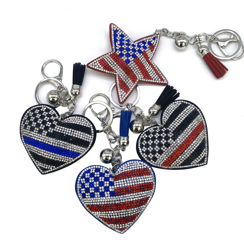 Creative Full Crystal Rhinestone National Flag Heart of Canada Keychain  Women\'s Bags Decoration Accessories Cute Pendants