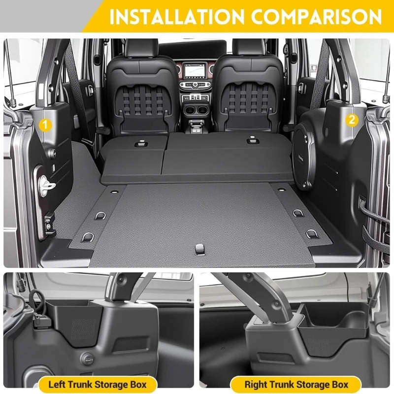 Add Small-Item Storage to Unused Cargo-Side Space with 2 Black ABS Trays, Adhesive Rear Trunk Side Boxes for Tools, Eyewear D7YA