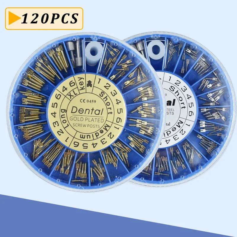 

120PCS/Box Dental Stainless Steel Screw Post Gold Plated Screw Post Dental Materials for Dentist Tool