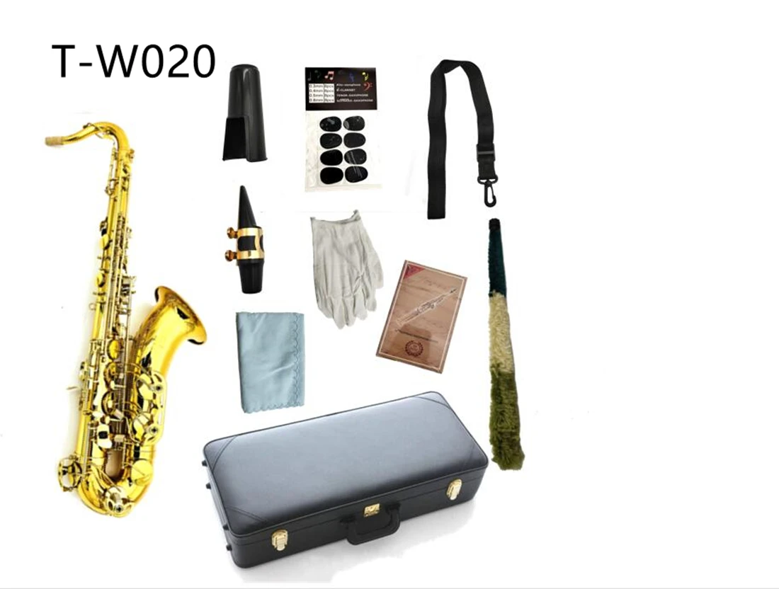 

Real Pictures T-W020 Tenor Saxophone Bb Tune Brass Lacquered Gold Professional Woodwind With Case Mouthpiece Accessories