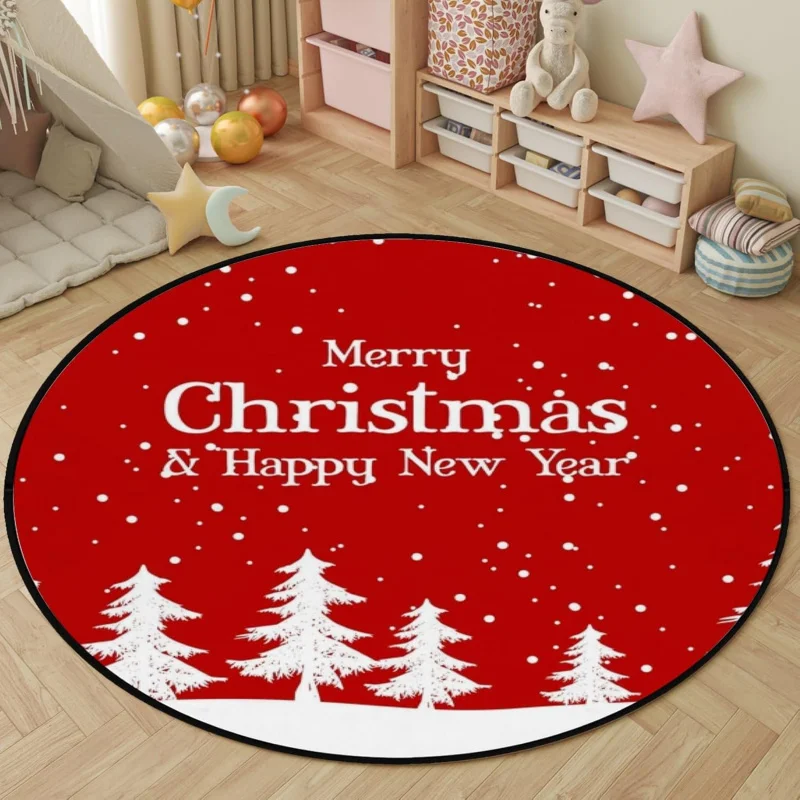 

New Year Christmas Winter Round Carpet Bedroom Living Room Floor Mat Decoration 60X60cm