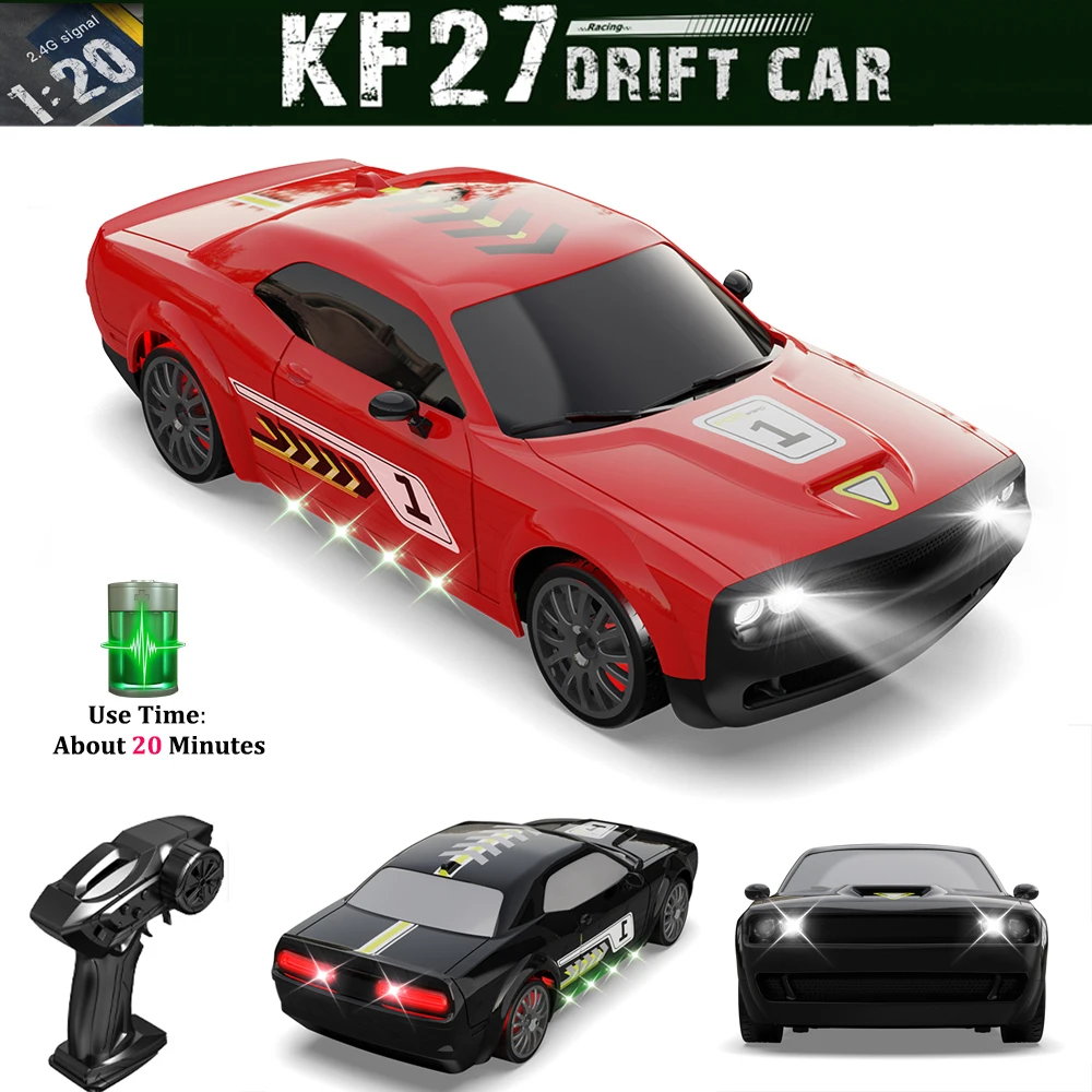 KF27 1:20 4WD Drift Car Drive with Lights Racing Remote Control Car 2.4G High-speed Competition Toys for Children Christmas Gift