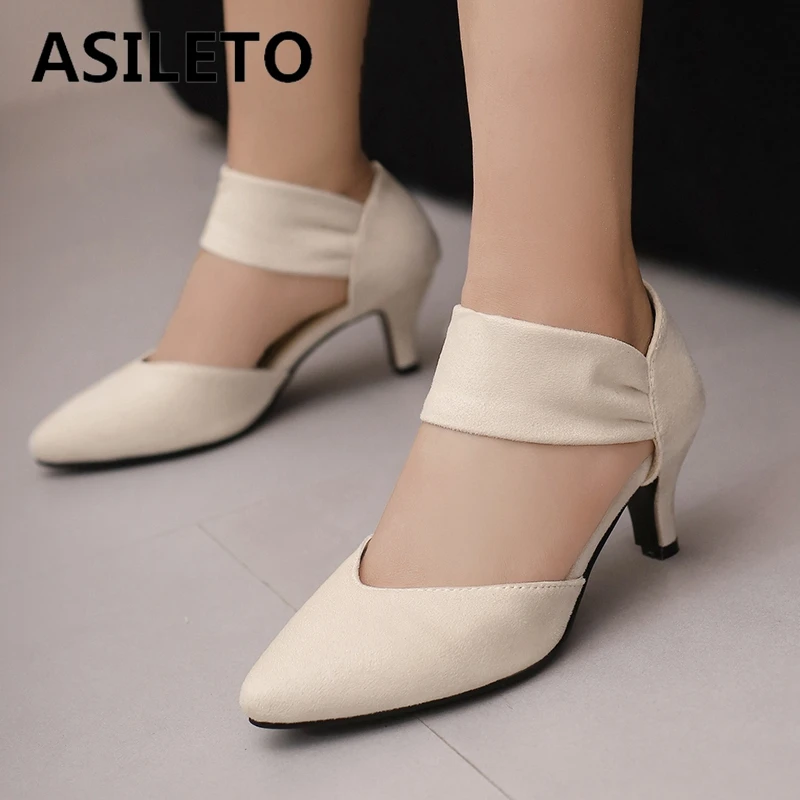 ASILETO 2024 Summer New Design Women Pumps Flock Pointed Toe Small Heels 6cm Large Size 47 48 Classic Daily Female Shoes