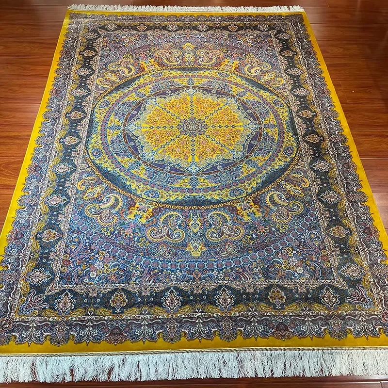 High Quality Oriental Traditional Oriental Silk Rug Antique Kerman Persian Floral Hand-Knotted Carpet for Living Room