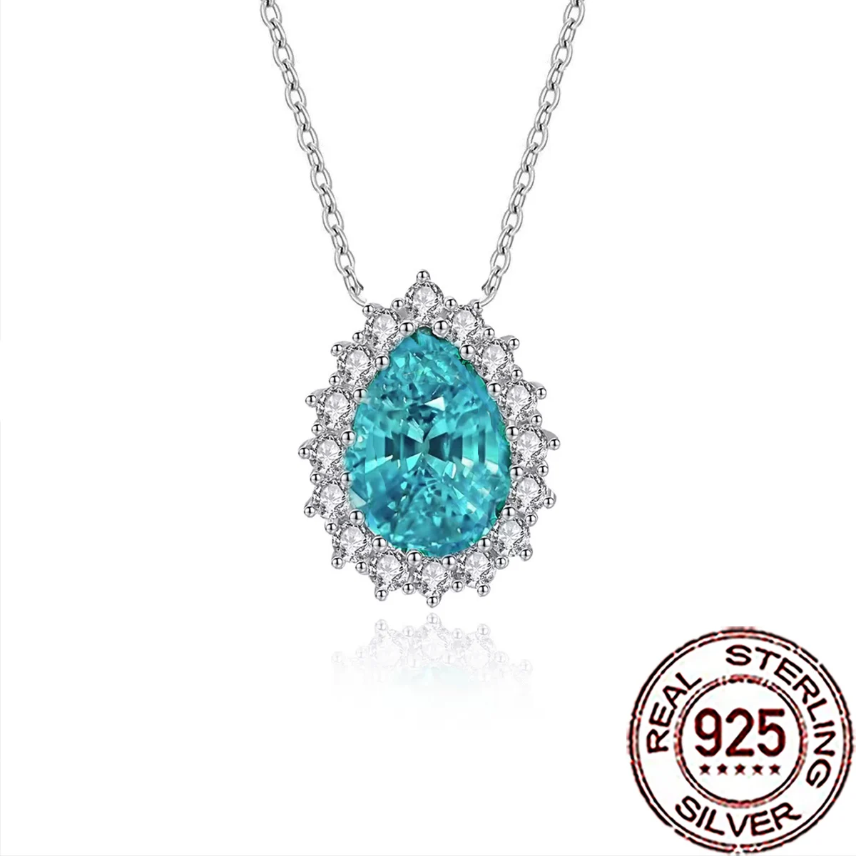QooLady S925 plata elegante verde claro Paraiba piedra preciosa CZ gota de agua colgante collar para mujer joyería para fiesta y boda SD076
