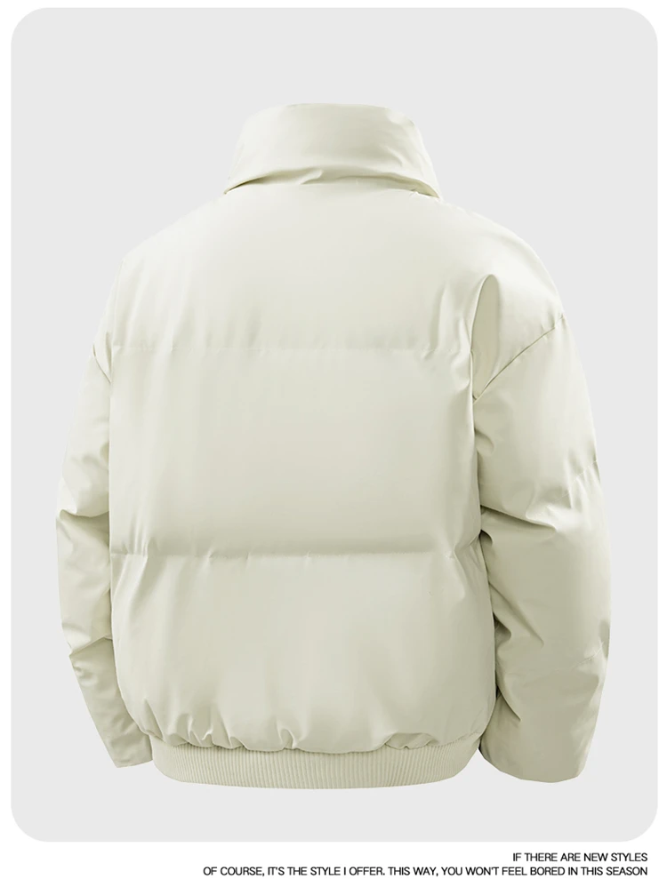 Winter Men Shiny Glossy Stand Collar Thick Padded Leather Cotton Coat Teenagers Warm Cold Proof Casual Street Male Daily Outer