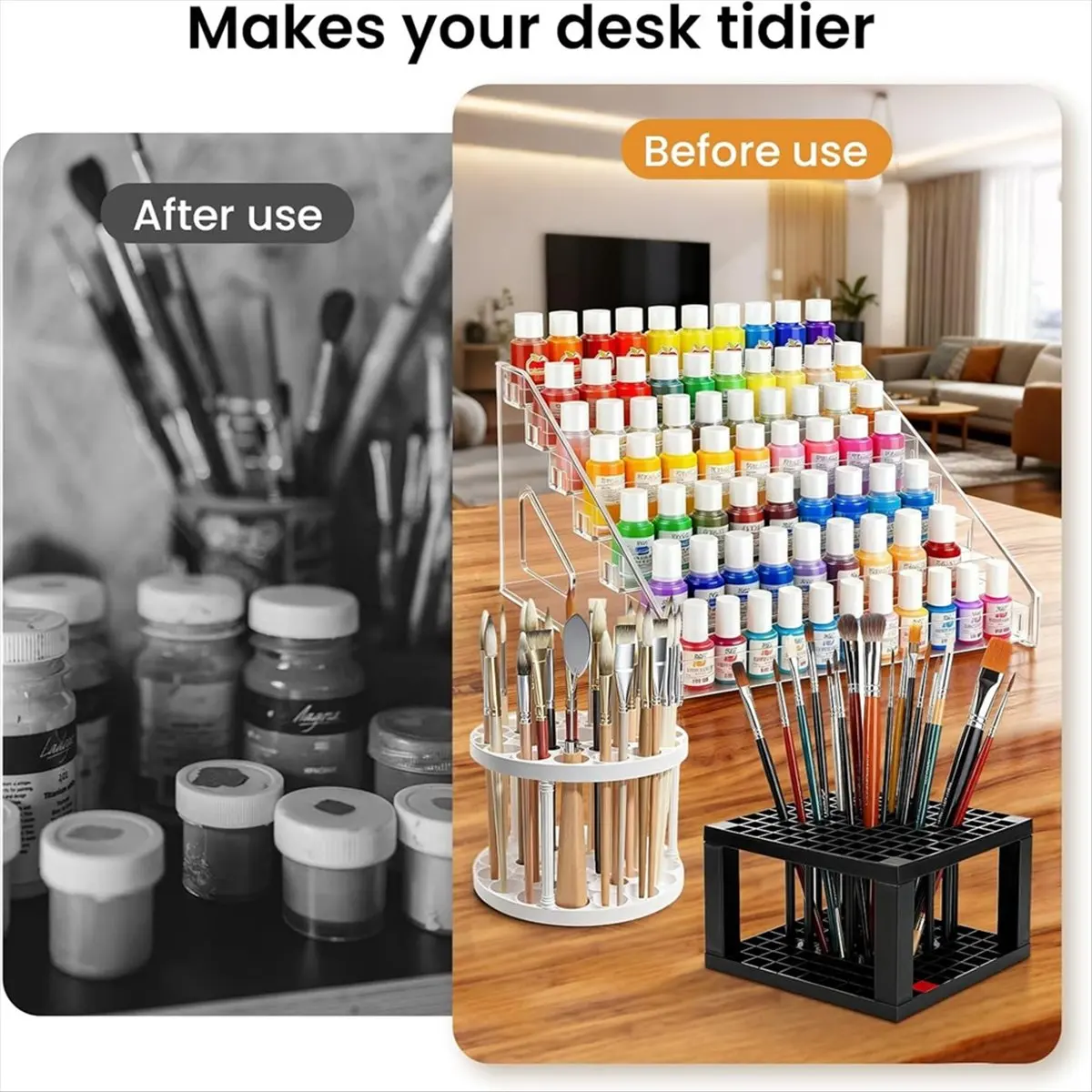 abkm-paint-organizer-set-2-pcs-7-layer-paint-storage-organizer-2-brush-holder-with-palette-water-dish-for-storage-holder