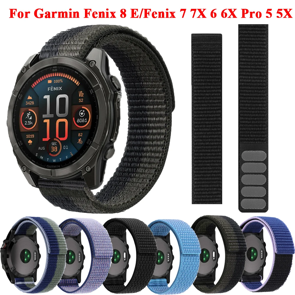 22mm 26mm Nylon Watch Bands for Garmin Fenix 8 47mm 51mm/Fenix 7 7X Pro/Fenix 6 6X Pro/Fenix 5 5X Plus/Fenix E Sport Watch Strap