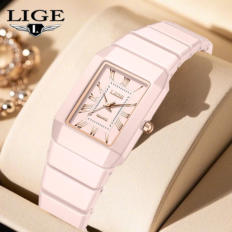 LIGE Fashion Elegant Quartz Woman Watch Fashion Classic Luxury Ceramic Belt Ladies Waterproof Simple Dial Watches for Women Gift
