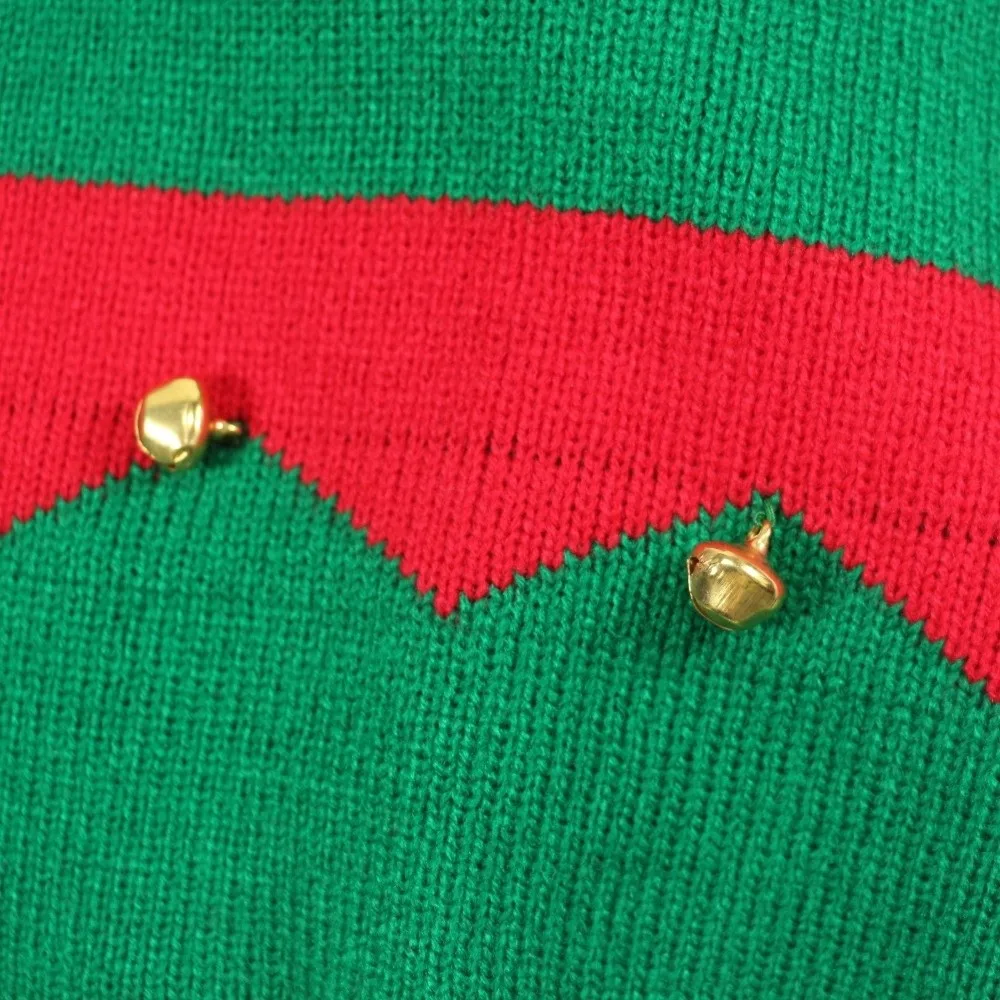 ポンポン付きクリスマスニットビーニー帽、暖かいニットの赤と緑のクリスマスストライプ帽子、ベル付きクロシェキャップ、冬シーズン向け