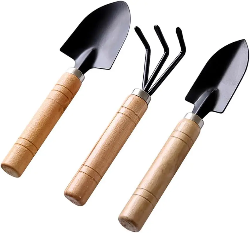 

1 Set Garden Tool Set Mini Gardening Tool Garden Shovel Garden Rake Garden Trowel with Metal Head and Wooden Handle for Plant,