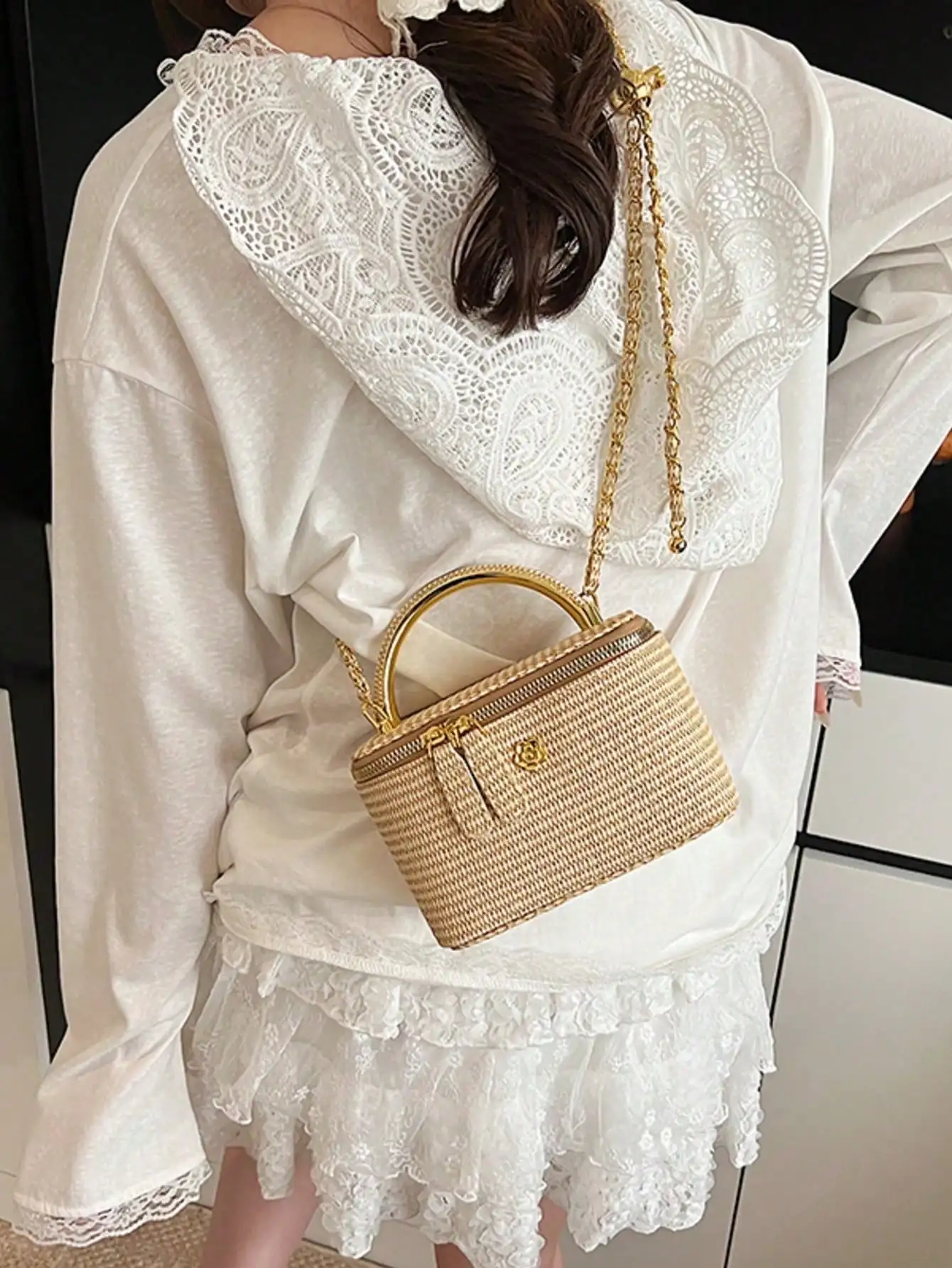 New Style Woven Straw Chain Shoulder Messenger Bag for Holiday Casual Use