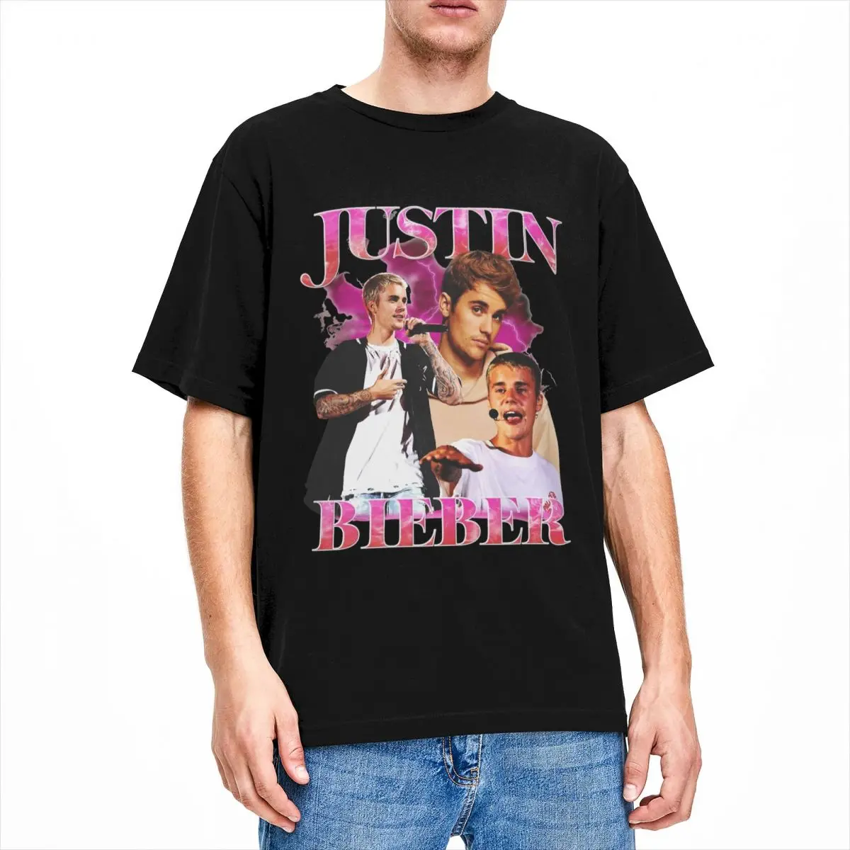 Justins Biebers T-Shirt Men Crazy Pure Cotton Tees Crew Neck Short Sleeve T Shirt Summer Clothing