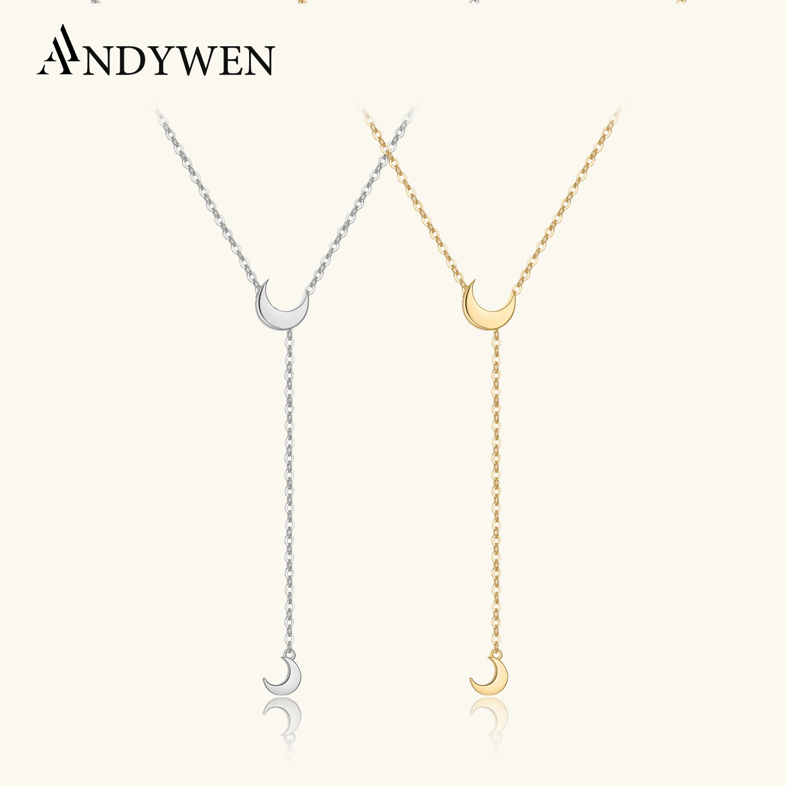 

ANDYWEN 925 Sterling Silver Gold Moon Pendant Adjustable Chain Slide Necklace Choker 2024 Women Luxury Fine Jewelry