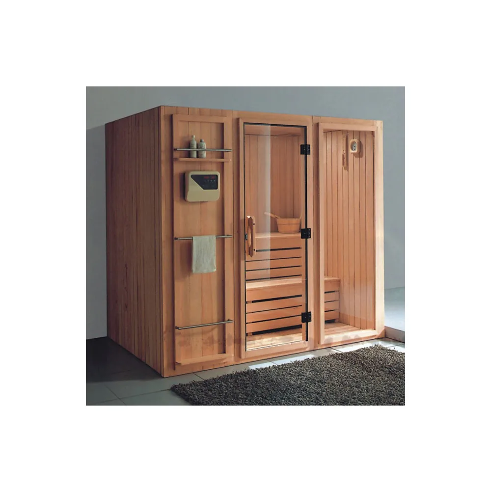 

Wooden sauna room bath corner air shower clean room with sauna