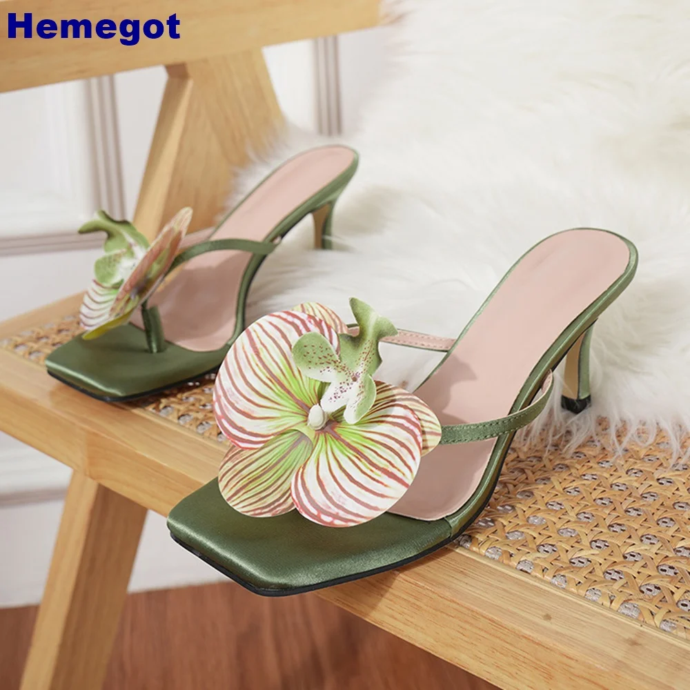 

Sweet Flower Beach Flip Flops Seaside Fashion Ladies Slip On Thin High Heel Slides Summer New Outdoor Casual Ins Style Slippers