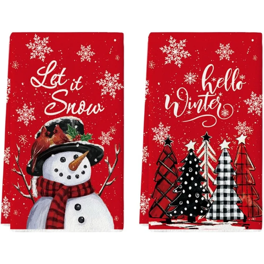 

Красный Снеговик Let It Snow Xmas Trees Hello Winter Кухонные полотенца Полотенца для посуды 18x26 Ih Daily Seasol Рождественские украшения Ручная работа