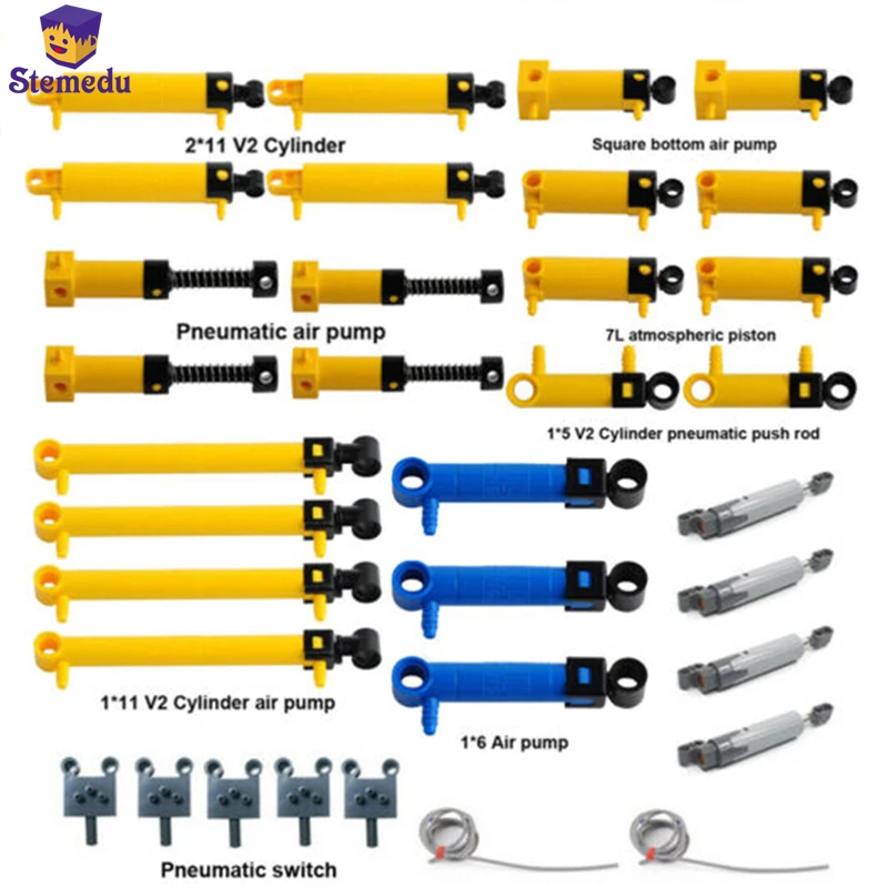 Stemedu MOC Parts Pneumatic Hose Air Pump Push Rod Switch Piston Pneumatic Air Pipe Pneumatic Pump MOCBuilding Block