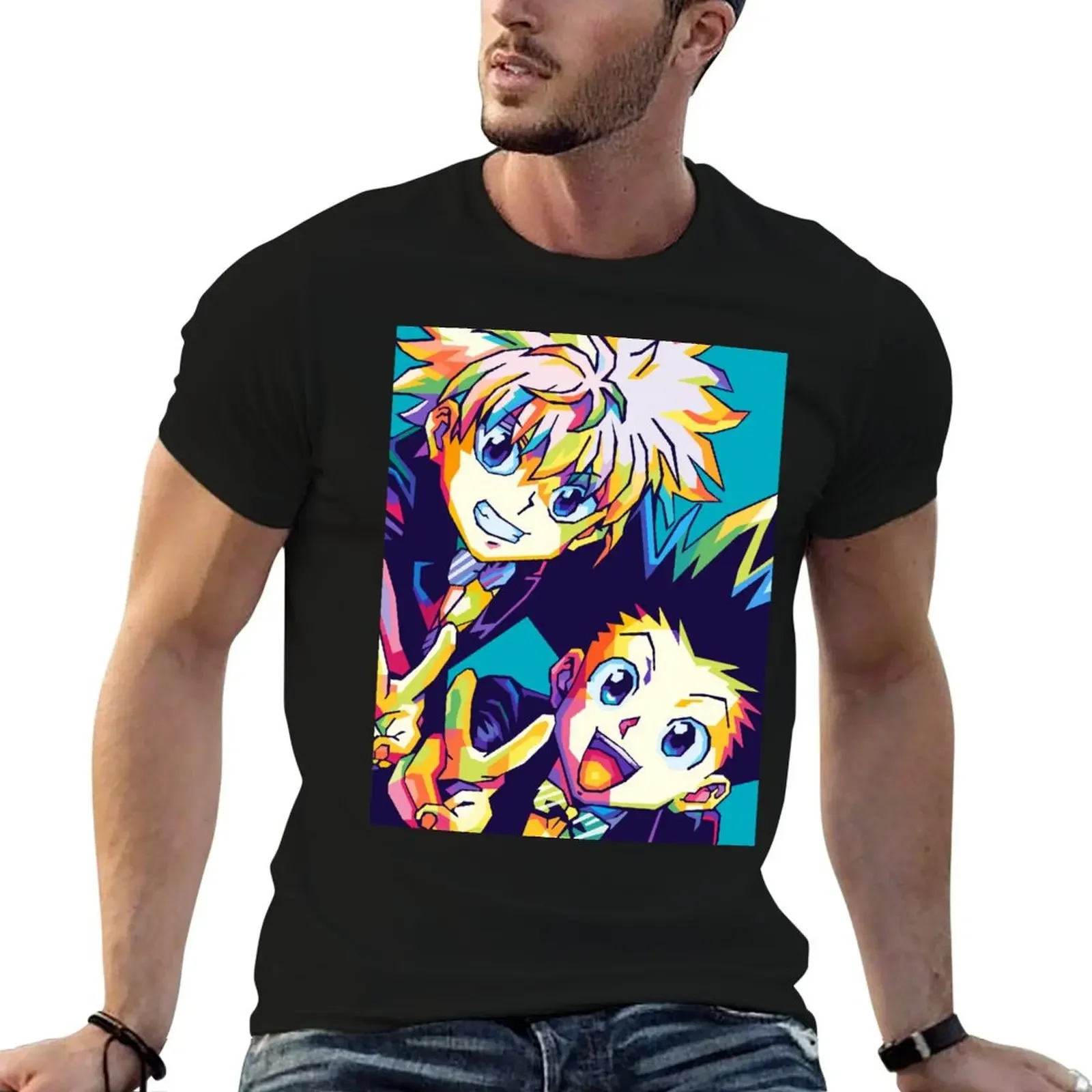 

Killua And Gon Cool Wpap Art T-Shirt blue archive oversized graphic tee korean fashion t shirt men 100℅ cotton