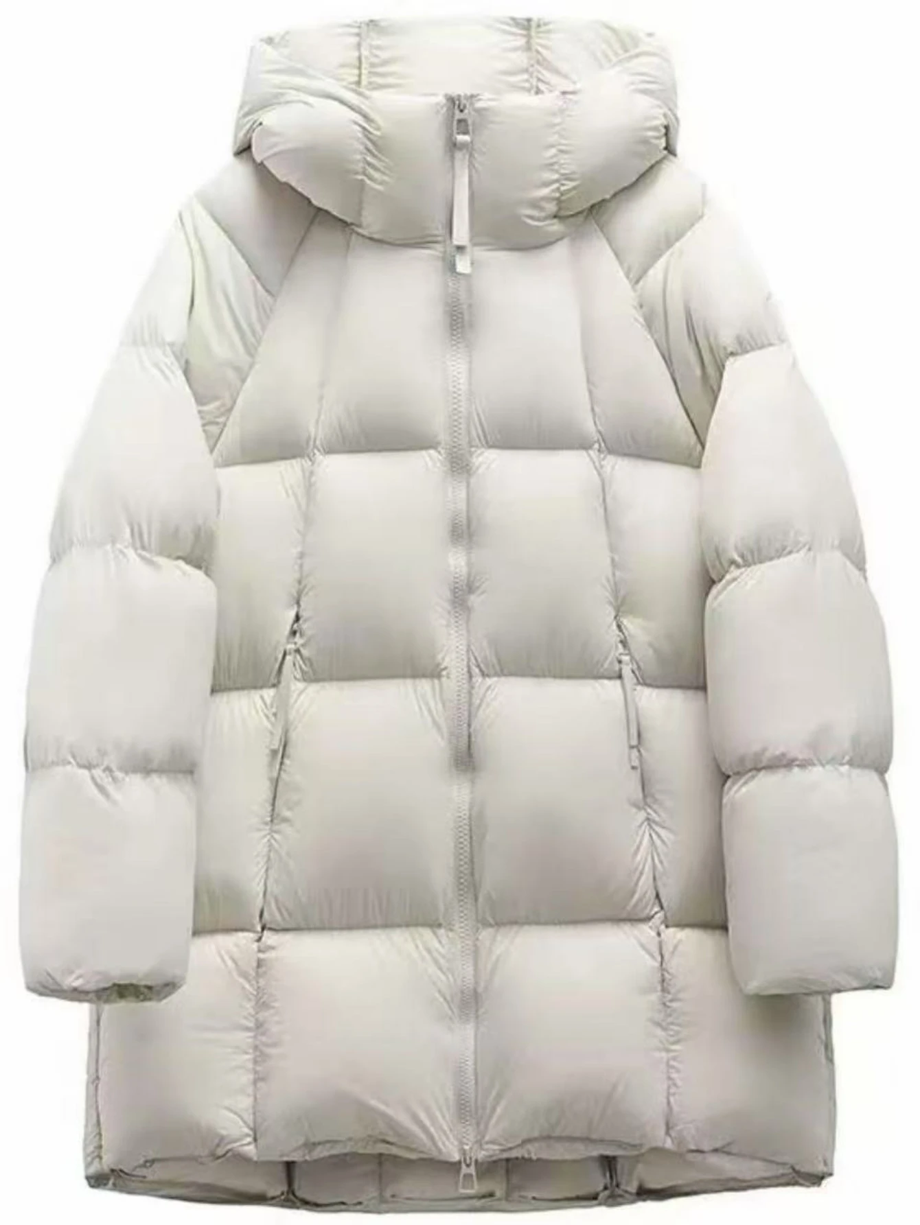 Women Parkas Full Sleeved Hooded Thick Solid Midi Coats Loose Zipper Pockets Streetwear Jackets Warm Autumn Winter 2025