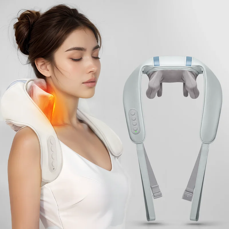 Jare Wireless Neck And Back Massager Neck And Shoulder Kneading Massage Shawl Neck Cervical Relaxing Trapezius Massager