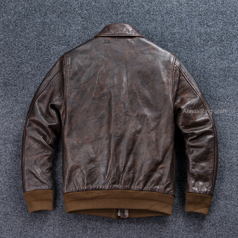 Bomber A-2 สไตล์ของแท้หนังแจ็คเก็ตบุรุษหรูหรา 1.6 มม.หนาเสื้อ Vintage Casual Heavy หนังชุดสูท