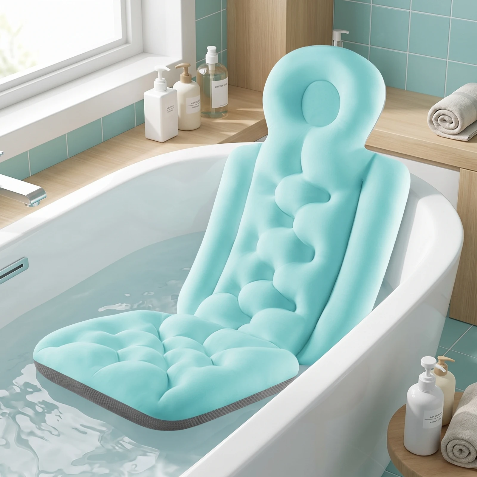 Full Body Bath Pillow Supportive Bathtub Cushion with Headrest Bath Pillow with Headrest One-Piece Contoured for Adults