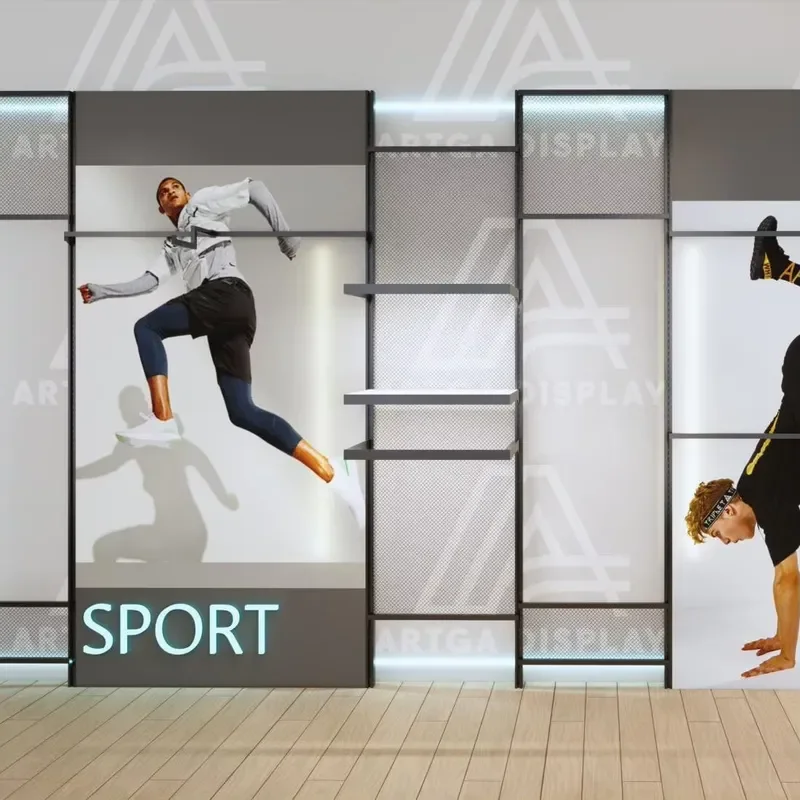 Modern Retail Sport Footwear Store Fixtures Multi-Layer for Eco-Friendly Wall-Mounted LED-Lit Shoes Display Racks & Shelves