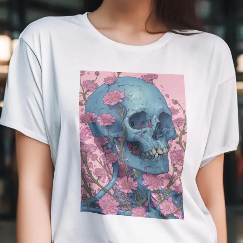 

Футболка с черепом и цветами 17, готическое цветочное искусство для любителей природы и смерти