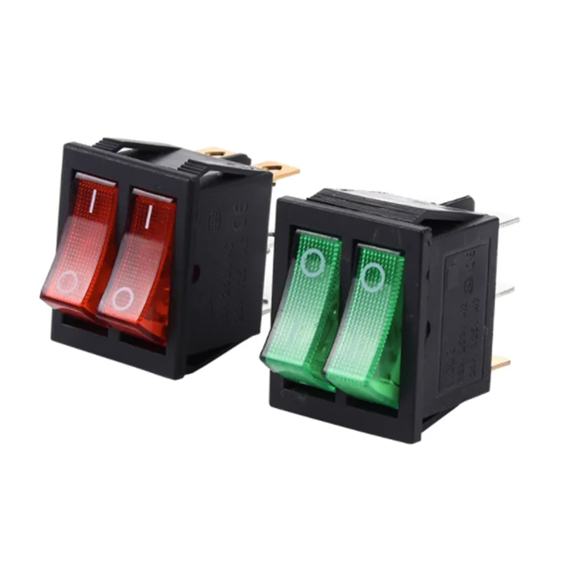 1Pcs 빨간색 녹색 빛 16A 250V/20A 125VAC DPDT ON OFF 6 핀 로커 보트 스위치