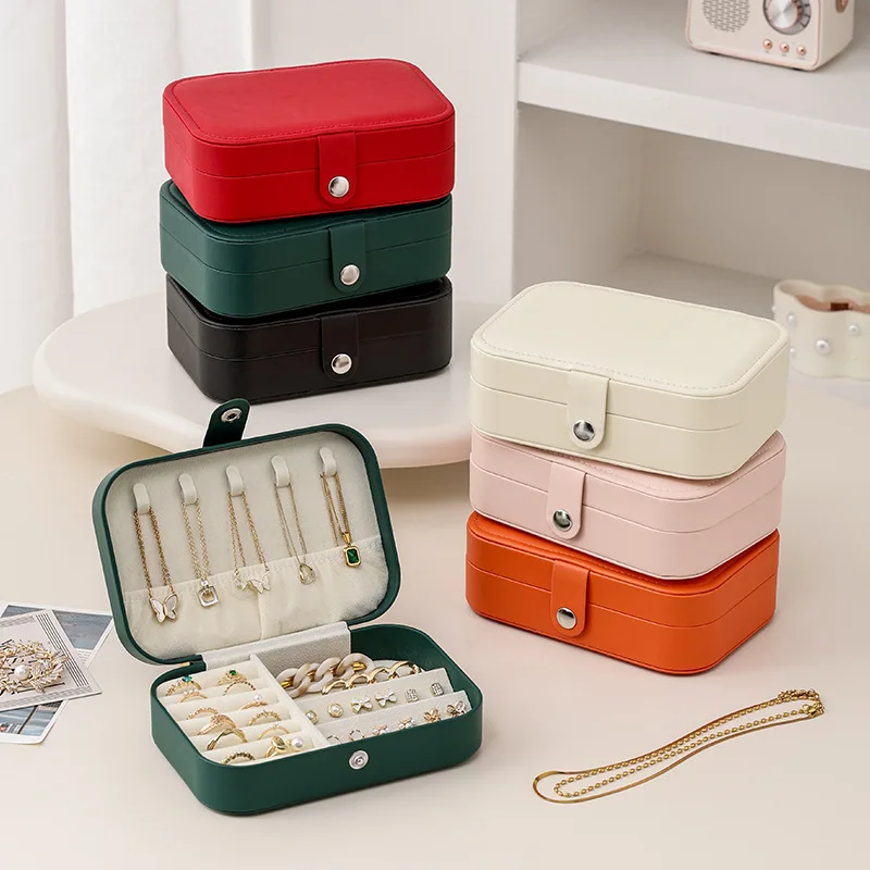 Portable Jewelry Box Jewelry Organizer Display Travel Jewelry Case Boxes Button Leather Storage Zipper  Ring Box