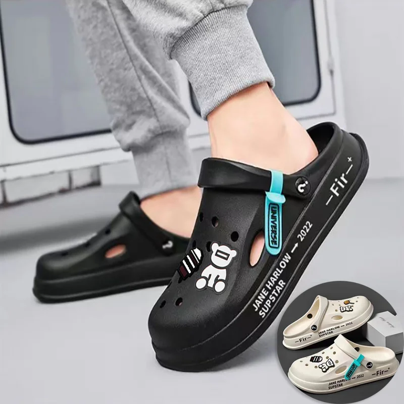 Hole Shoes Men's Summer Cartoon Trend Home Couples Hole Sandals Clogs Shoes Men Baotou Slippers Female Students Platform Sandals