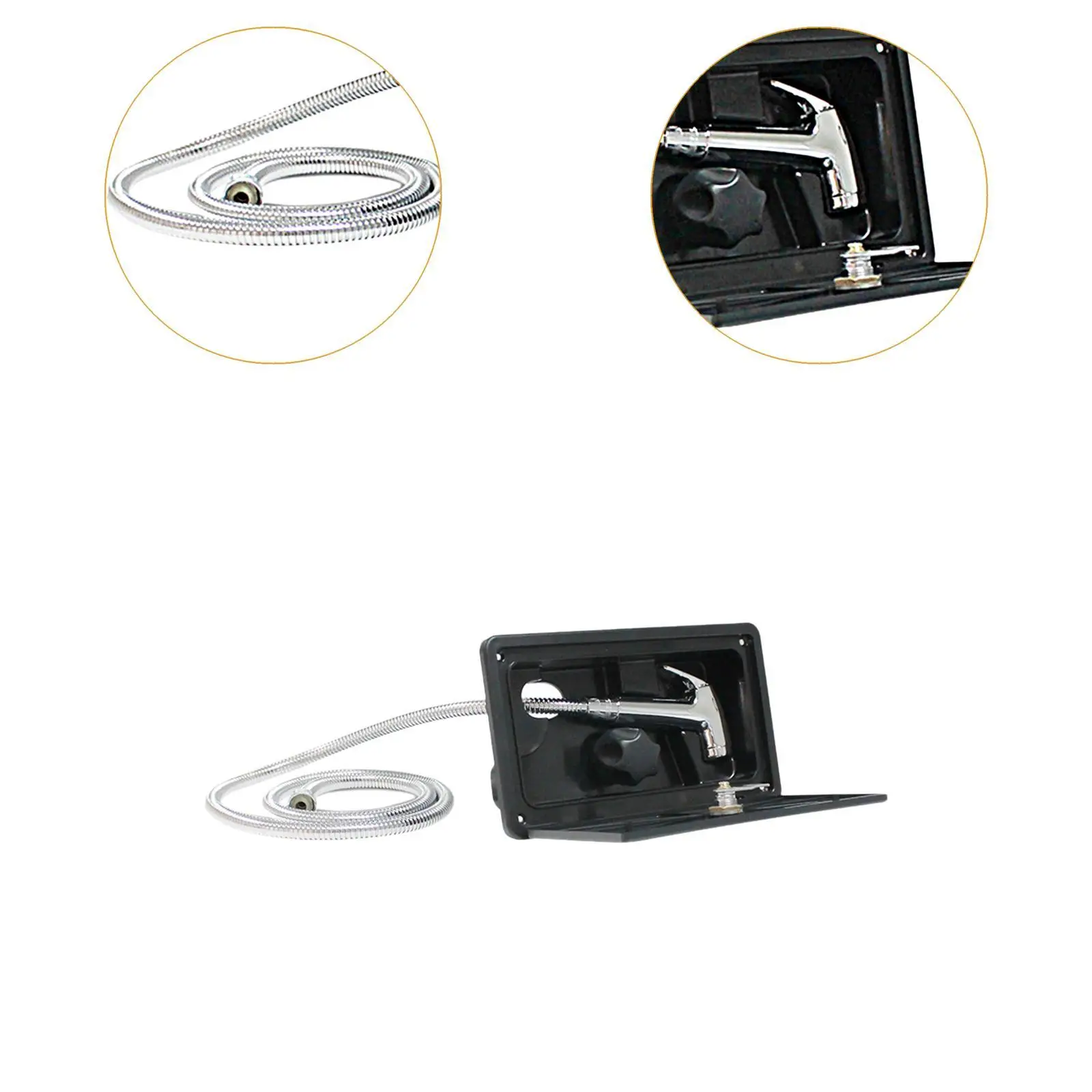 RV Exterior Shower Box Kit with Portable Stainless Steel Pull Out Shower Head for Motorhome Camping Outdoor Use