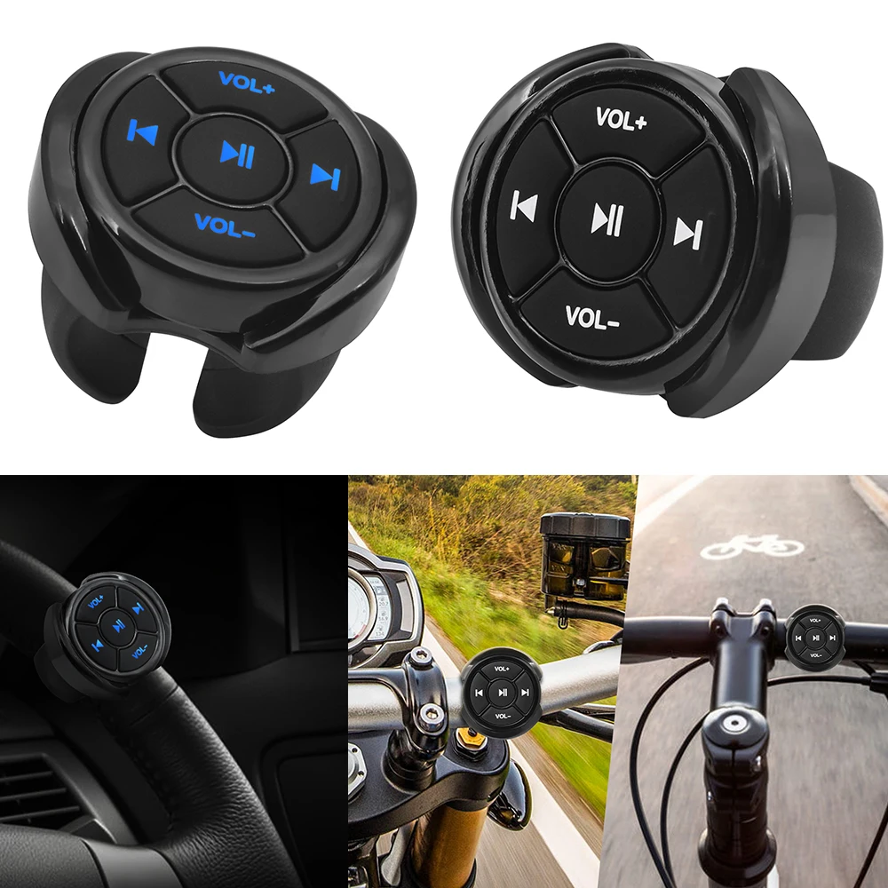 LED Wireless Remote Control Steering Wheel Control Buttons Bluetooth-compatible Media Remote Controller for Car Motorcycle Bike