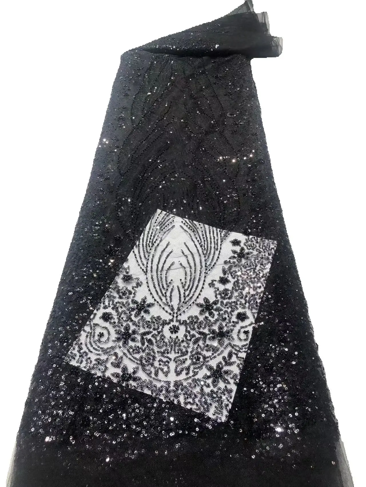 

2026 New Black Mesh French Nigerian Elegant Beaded Lace Fabric Beaded Lace Fabric For Nigerian Wedding Dress Sew