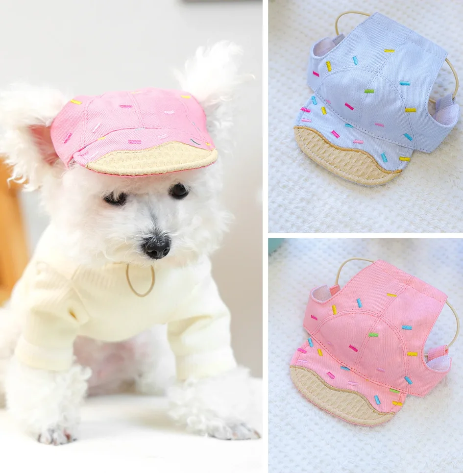 

Cute cartoon dog sun hat with soft and adjustable elastic band - a lightweight pet baseball cap suitable for small dogs and cats
