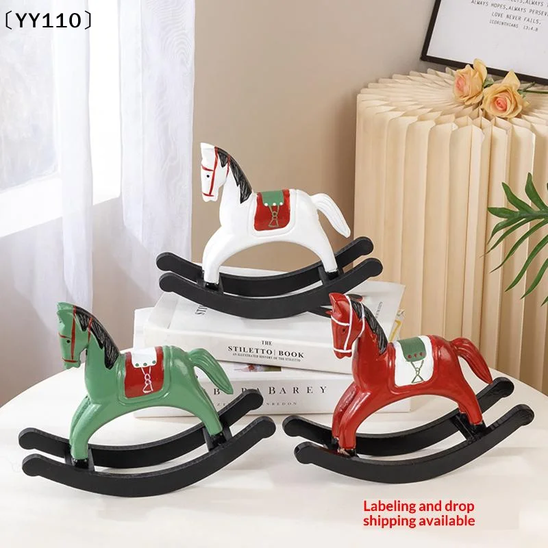 Wooden Rocking Horse Ornament Desk Decor Living Room Decor Balance Art Adornment Creative Gift Souvenir〔YY110〕