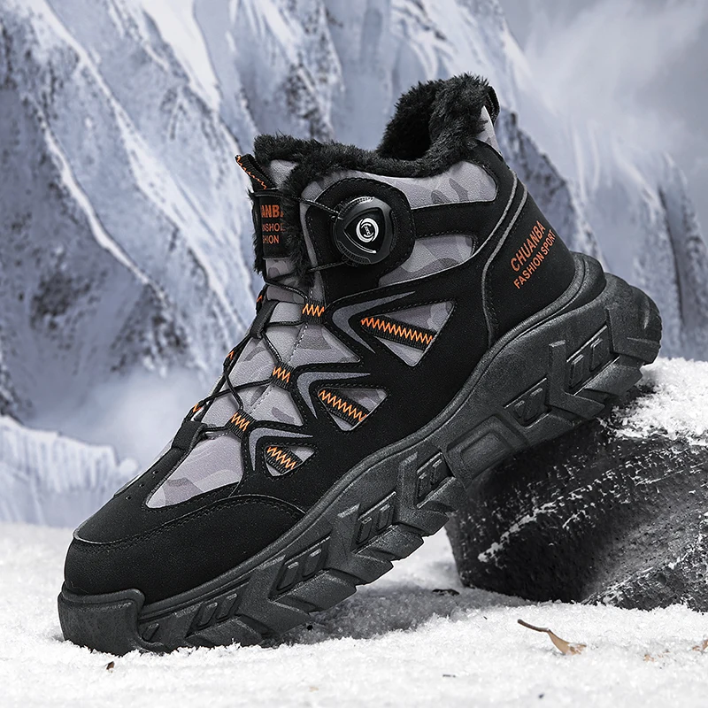 

Зимние плюшевые теплые мужские зимние ботинки, уличные хлопковые ботинки, нескользящие водонепроницаемые ботильоны, рабочая обувь, повседневные прогулочные походные ботинки