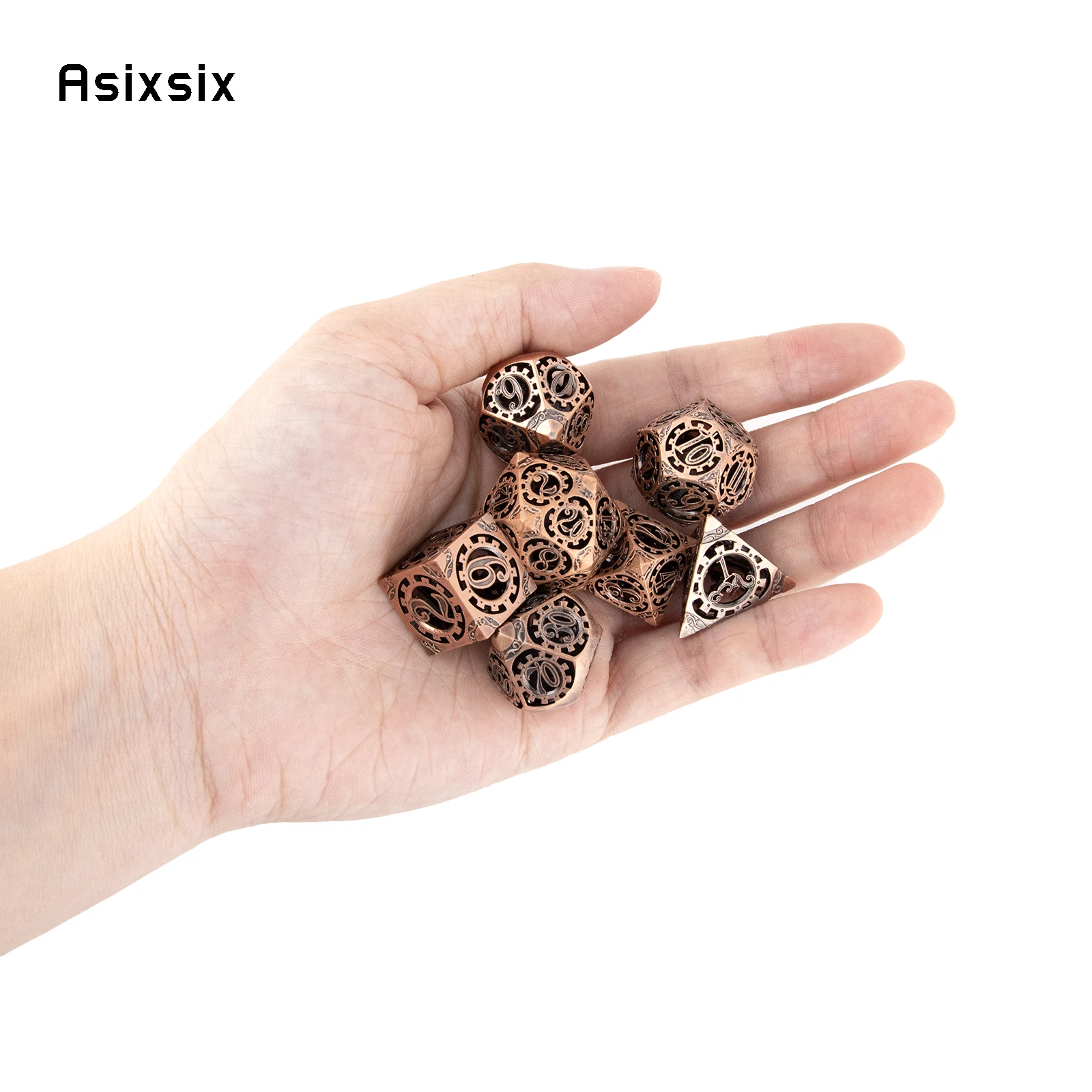 7 Pcs  Copper Gear Wheel Metal Dice Hollow Metal Polyhedral Dice Set Suitable for Role-Playing RPG  Board Game Card Game