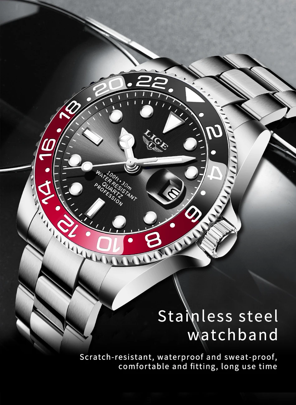 LIGE Top-Marke Mode Herrenuhr Business Luxus Quarz-Armbanduhren Leuchtend Wasserdicht Stahl Sportuhren Herren Geschenke Reloj – Detail 11