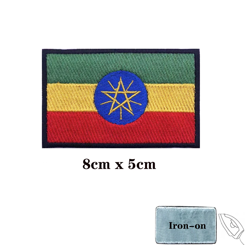 Ethiopian flag Ethiopia Patches Armband Embroidered Patch Hook & Loop Iron On Embroidery  Badge Military Stripe