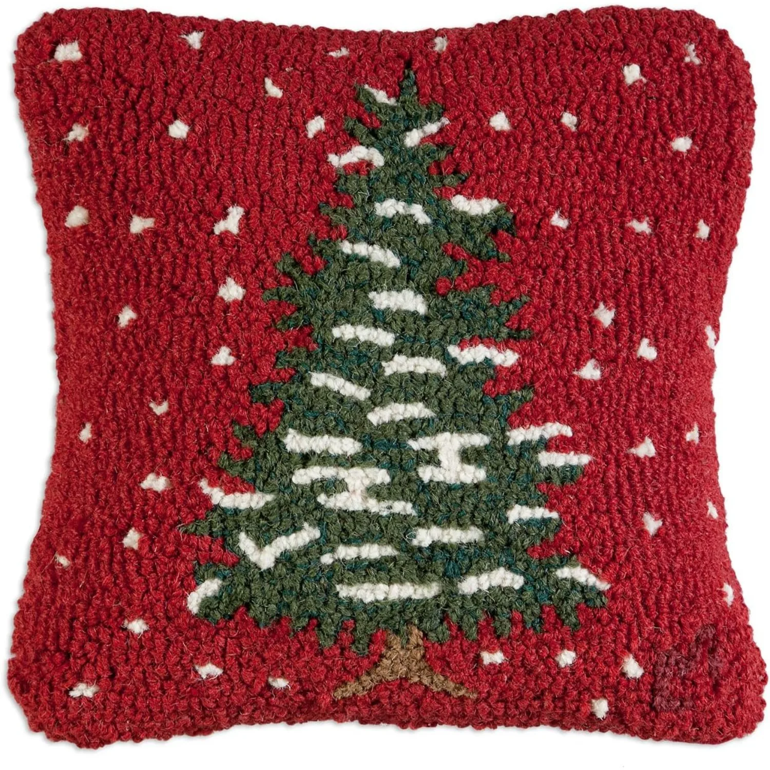 Artist-Designed Red Flurries Hand-Hooked Wool Decorative Throw Pillow (14 in x 14 in) Christmas Pillow