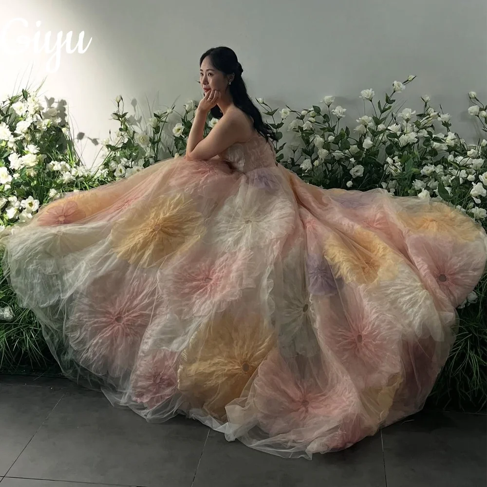 Giyu New Princess Flowers Lace Colorful A-Line Evening Dress Sleeveless Customized Korea Photoshoot Floor-Length 2025 Prom Gown
