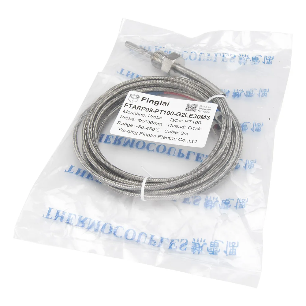 FTARP09 PT100 type 3m metal braided cable 30mm probe (not include thread length) RTD temperature sensor G 1/4 inch thread