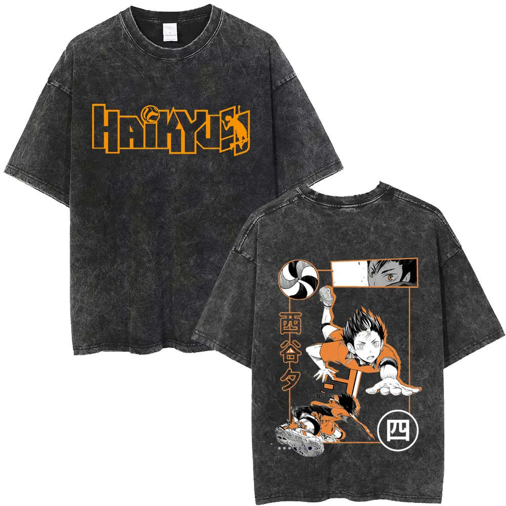 

Washed Vintage Anime Haikyuu Yu Nishinoya Graphic T-shirt Men Women Summer Manga Oversized T Shirts Men's Casual Cotton T-shirts
